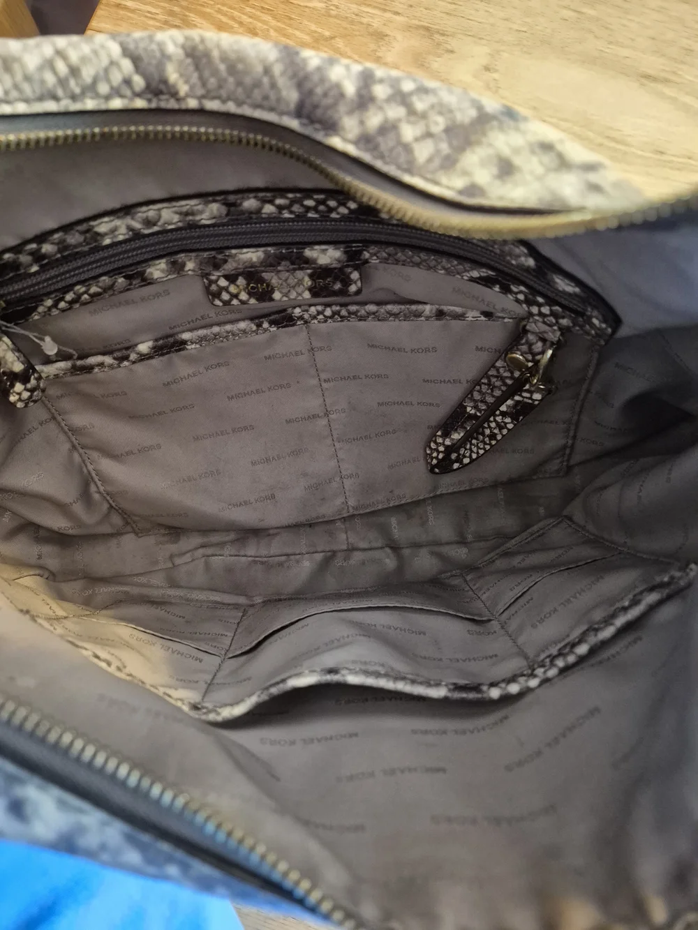 Michael Kors Gray Snakeskin-Print Hobo Bag
